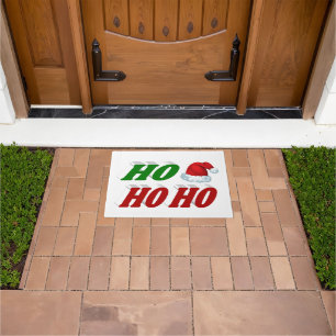 Felpudo Ho Ho Ho Ho Santa Hat Navidades tipografía verde r