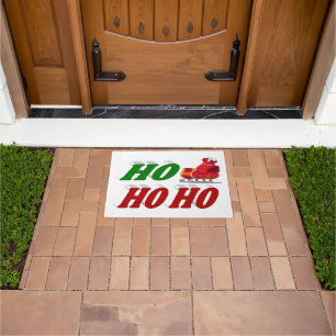 Felpudo Ho Ho Ho Ho Santa Sleigh tipografía verde roja