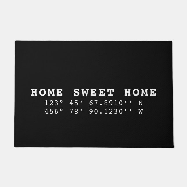Felpudo Hogar dulce hogar | Coordenadas | Blanco y negro (Anverso)