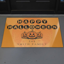 Felpudo Hogar feliz de la familia de calabazas de Hallowee