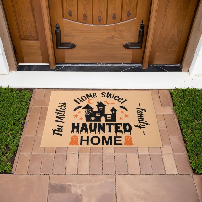 Felpudo Hogar Sweet HAUNTED naranja Hogar personalizado (Exterior)
