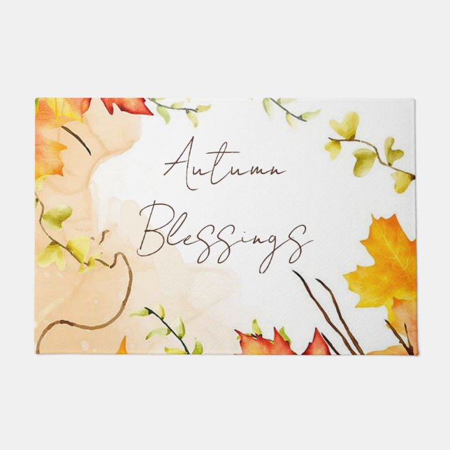 Felpudo Hojas de arce de otoño con texto personalizado (Anverso)