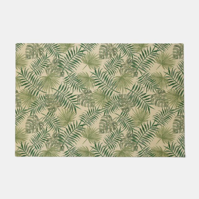 Felpudo Hojas verdes crema tropicales (Anverso)