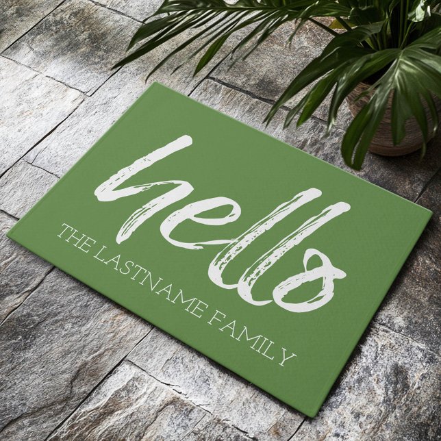 Felpudo Hola a familia de Personalizados caprichosos - PUE (Custom Welcome Doormat)