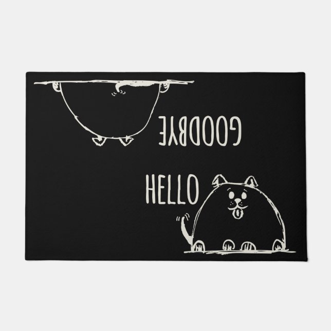 Felpudo Hola adiós Doormat lindo del perro del Doodle (Anverso)
