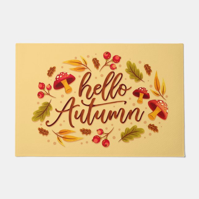 Felpudo Hola Autumn Fall Home Decour Mushroom (Anverso)