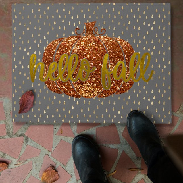 Felpudo Hola Calabaza Purpurina otoño + oro metálico y gri (Subido por el creador)