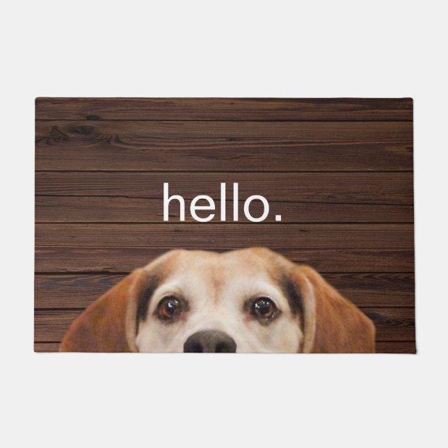 Felpudo Hola Funny Beagle Dog Face Wood Back (Anverso)