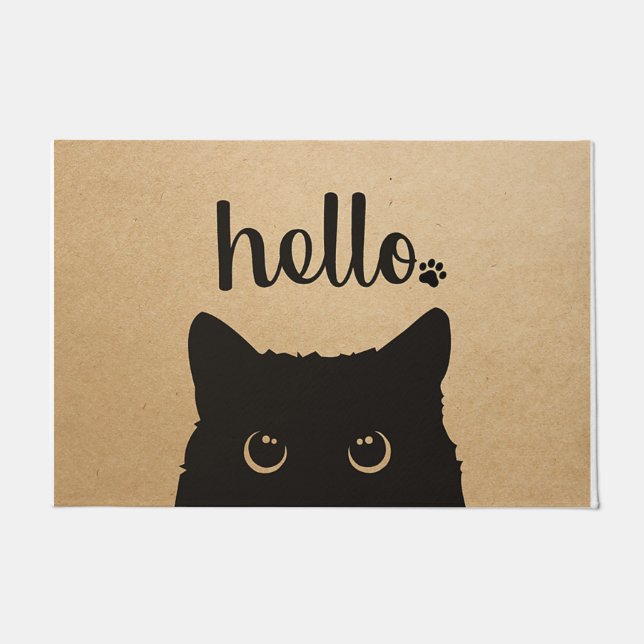 Felpudo Hola Gato Negro Doormat, Propietario del Gato (Anverso)