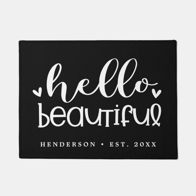 Felpudo Hola hermosa| Moderna caligrafía personalizada (Anverso)