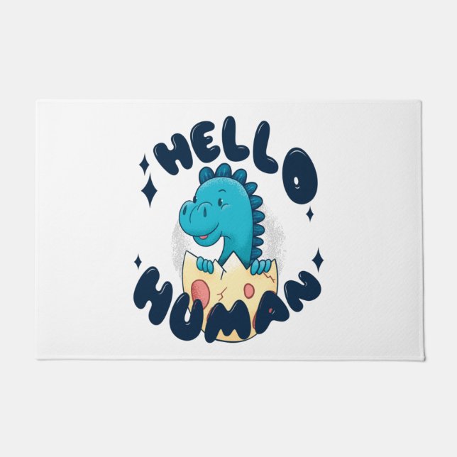 Felpudo Hola humano divertido Dinosaurio (Anverso)