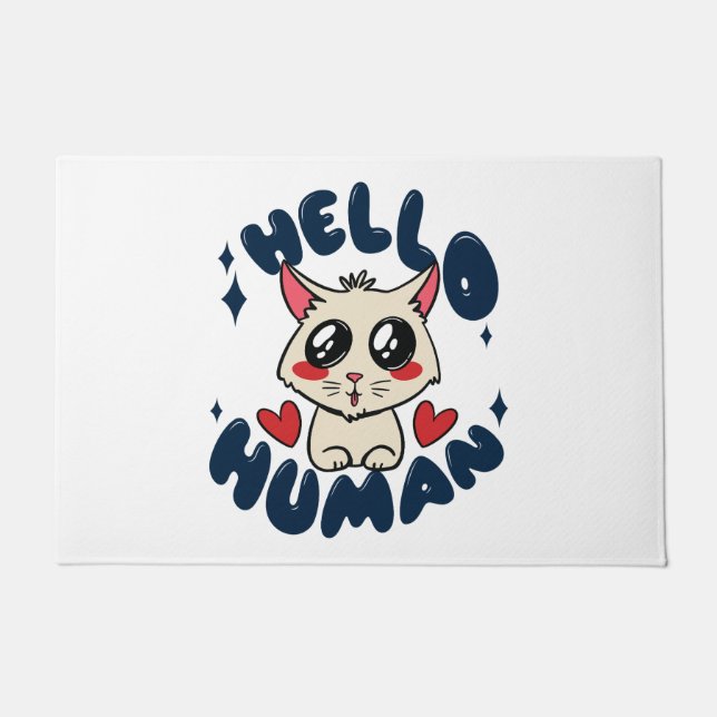Felpudo Hola humano Gato Lindo (Anverso)