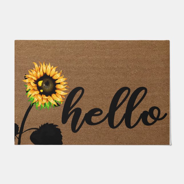 Felpudo Hola Mat de diseño de girasol, girasol adorable (Anverso)