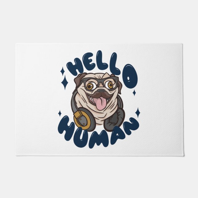 Felpudo Hola perro de Cute humano (Anverso)