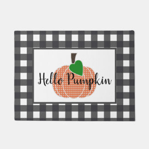 Felpudo Hola Pumpkin Naranja Gingham Plaid Pumpkin