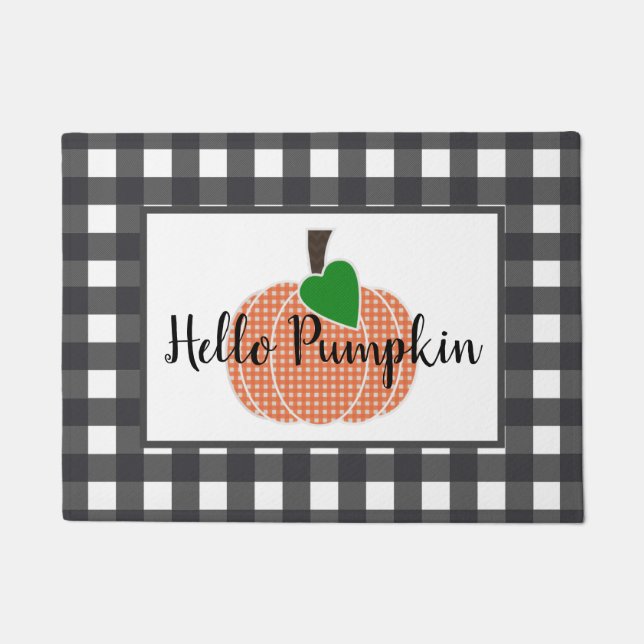 Felpudo Hola Pumpkin Naranja Gingham Plaid Pumpkin (Anverso)