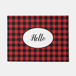Felpudo Hola Red Black Buffalo Check Plaid