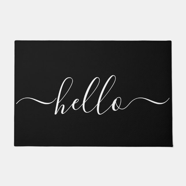 Felpudo Hola Script Black White Modern Door Mat (Anverso)