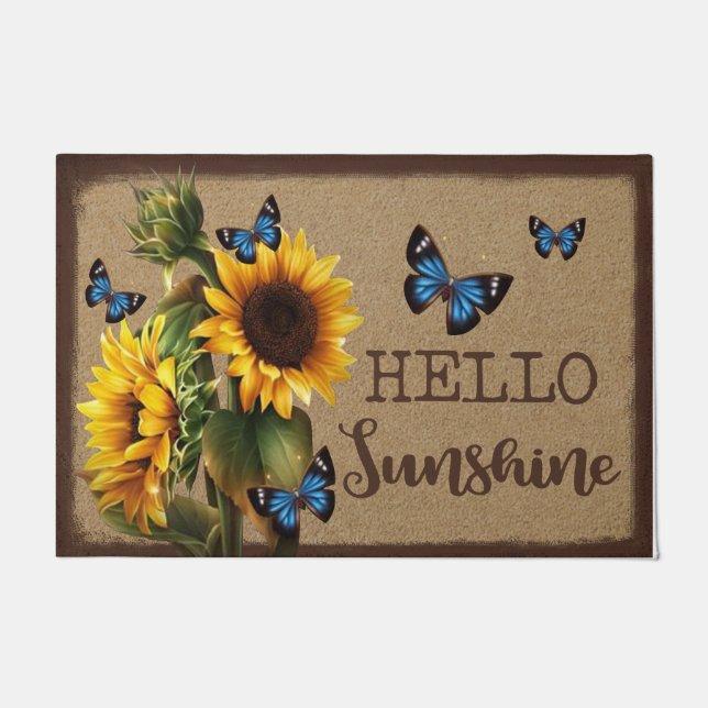 Felpudo Hola Sunshine Blue Butterfly Vs Sunflower (Anverso)