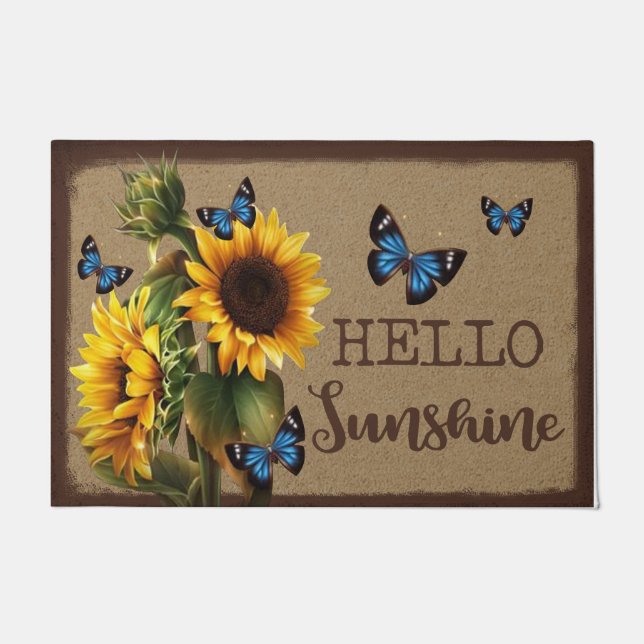 Felpudo  Hola Sunshine Butterfly Sunflower Mat (Anverso)