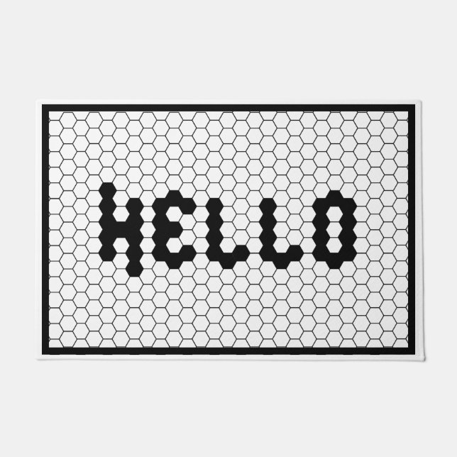 Felpudo Hola trendy Faux Tile Mat de puertas en blanco y n (Anverso)