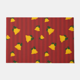 Felpudo Holiday Red Gold Stripe Bells Christmas