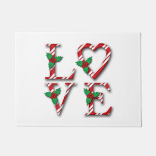 Felpudo Holly Berries Candy Cane Stripes Navidades de amor