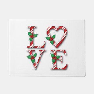 Felpudo Holly Berries Candy Cane Stripes Navidades de amor