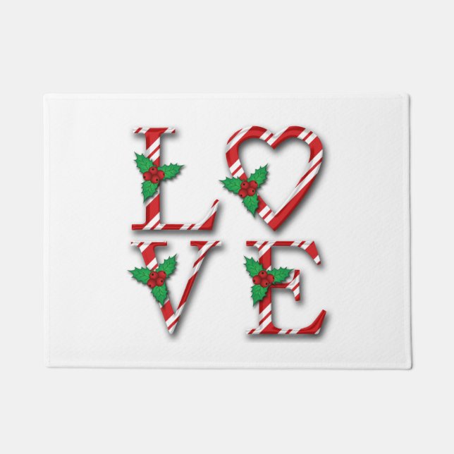 Felpudo Holly Berries Candy Cane Stripes Navidades de amor (Anverso)