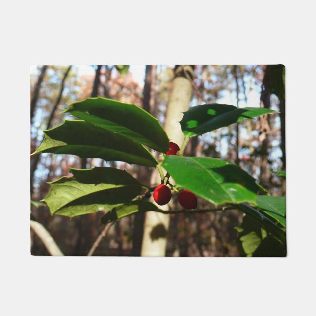 Felpudo Holly Leaves I Holiday Botanical (Anverso)