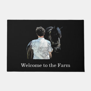 Felpudo Hombre Aportando Caballo De Puerta Oscura