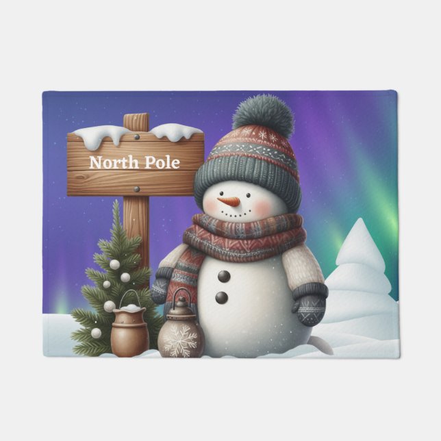 Felpudo Hombre de nieve blanco en el Polo Norte con luces  (Anverso)