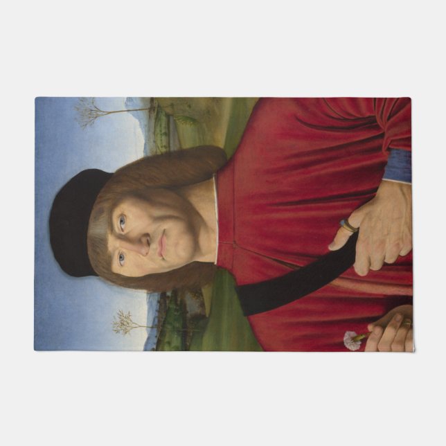 Felpudo Hombre fuerte con clavel rosado (arte renacentista (Anverso)