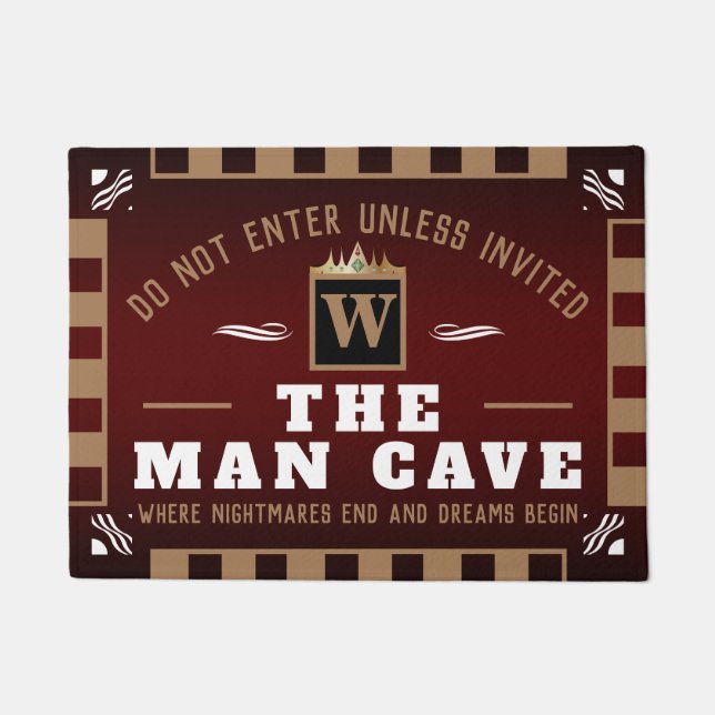 Felpudo HOMBRE gracioso CAVE con Monograma | BROWN Welcome (Anverso)