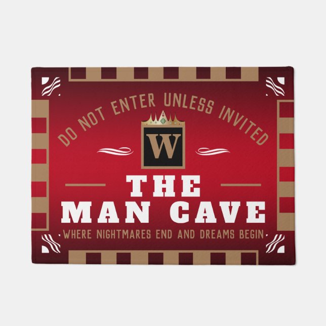 Felpudo HOMBRE gracioso CAVE con Monograma | RED Welcome (Anverso)