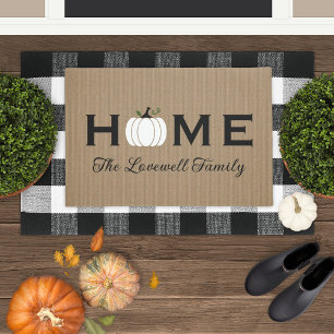 Felpudo Home White Pumpkin Personalized Last Name Fall
