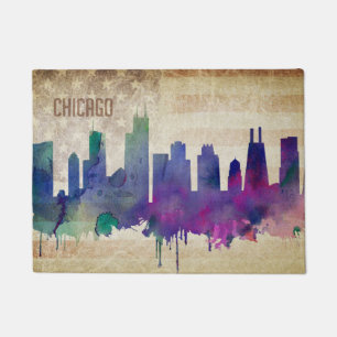 Felpudo Horizonte de la ciudad de la acuarela de Chicago,