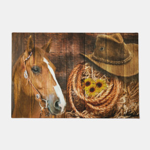 Felpudo Horse Cowboy Gorra Lasso Sunflower Rusn Barn Board