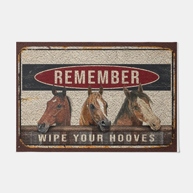 Felpudo Horses Welcome Doormat | Remember Wipe Your Hooves (Anverso)