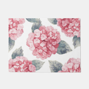 Felpudo Hortensias rosadas pintura floral de acuarela de f