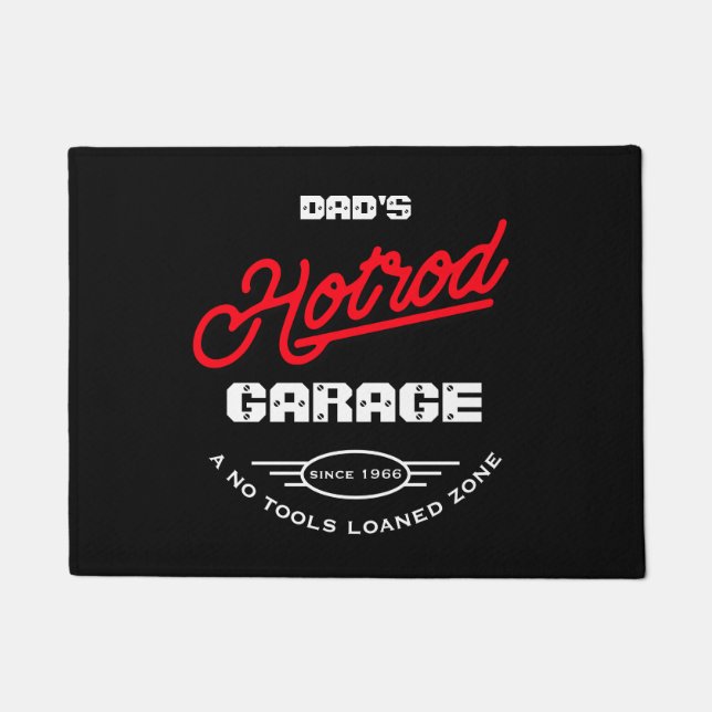 Felpudo Hotrod Garage Name Neon Effect Saying Retro Black (Anverso)