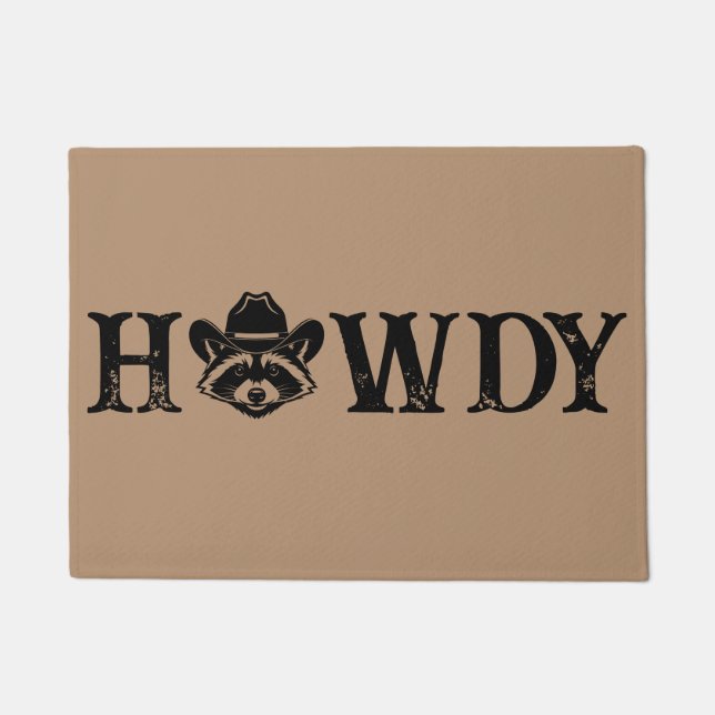 Felpudo Howdy Cowboy Raccoon Western Funny Welcome Mat (Anverso)