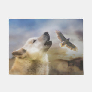 Felpudo Howling Wolf Redtail Hawk Nativo Estadounidense In