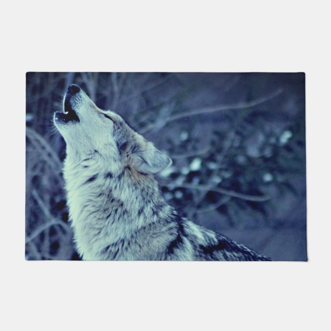 Felpudo Howling Wolf Winter Forest (Anverso)