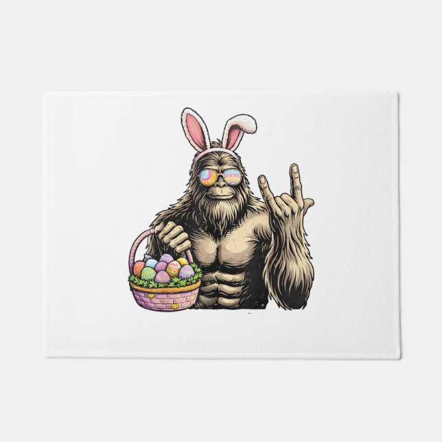 Felpudo Huevo de Pascua divertido Bigfoot Roca Sasquatch D (Anverso)