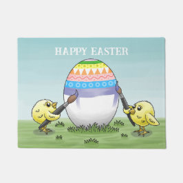 Felpudo huevo de Pascua pintado por las dos gallinas