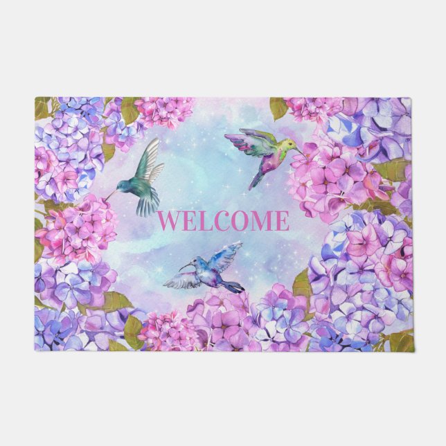 Felpudo Hummingbirds e Hydrangeas (Anverso)