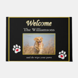 Felpudo Humor Dog Photo Personalizado Black Gold Bienvenid