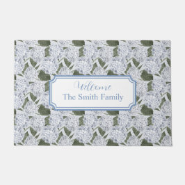 Felpudo Hydrangea Blue Custom Name Welcome Doormat