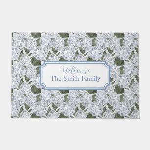 Felpudo Hydrangea Blue Custom Name Welcome Doormat